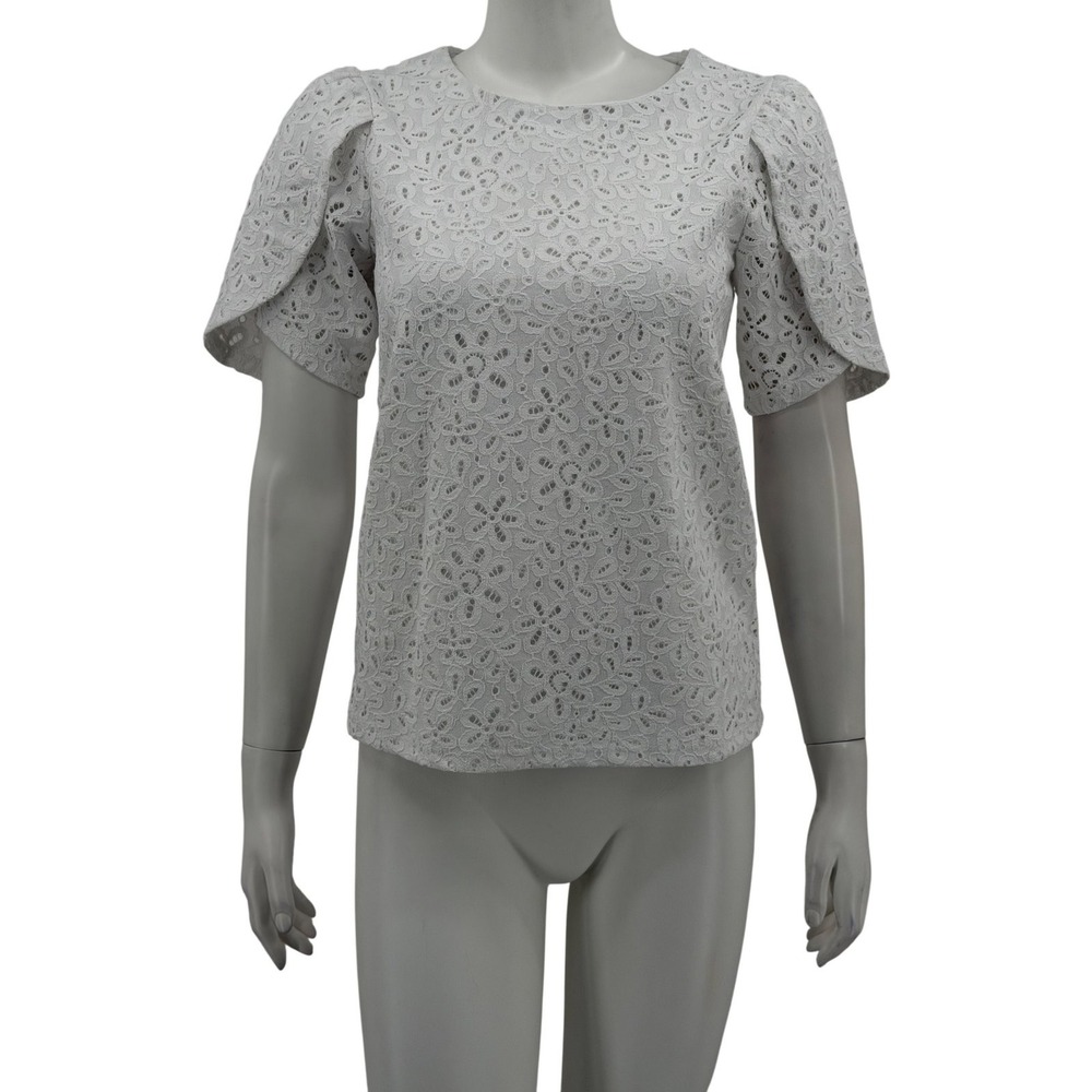 Charter Club Top Womens XS White Lace Floral Flutter Sleeve Summer Dainty Boho